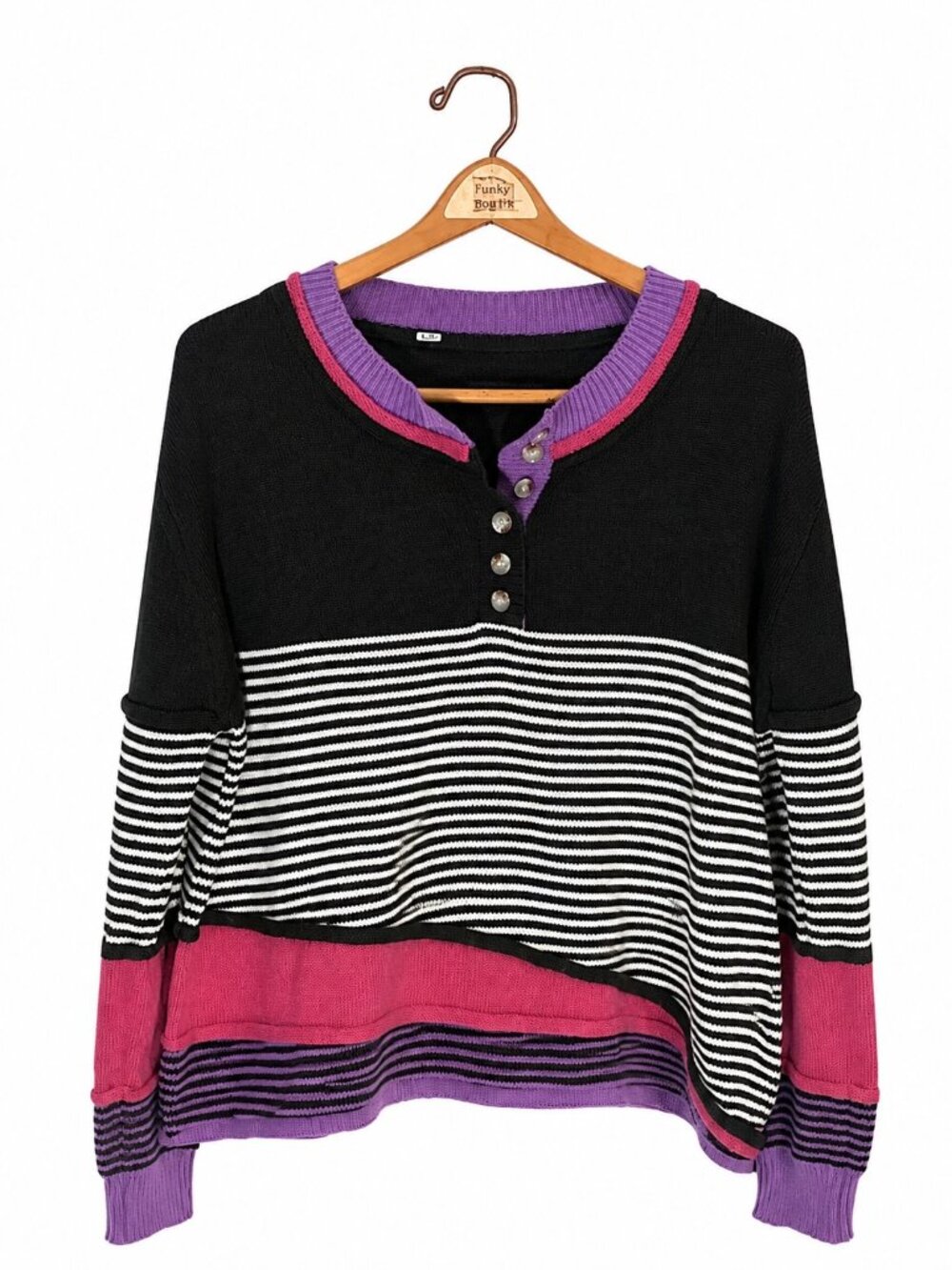 Striped Colorblock Womens Sweater By Funky Boutik Size L Multicolor